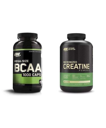 Optimum Nutrition Instantized BCAA Capsules, Keto Friendly Branched Chain Essential Amino Acids (400 Count) with Micronized Creatine Monohydrate Powder, Unflavored (120 Servings) - Bundle Pack