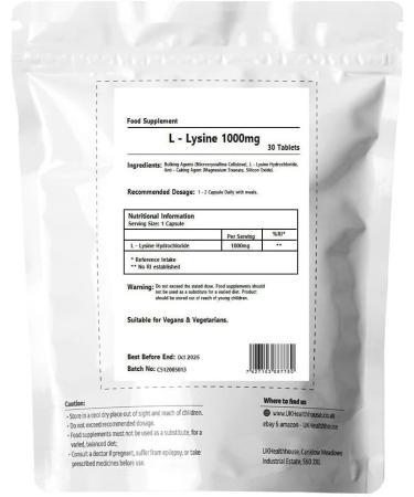 L-Lysine 1000mg Tablets (30 ct) - Pack of 1 | Essential Amino Acid Supplement - Buy Online on GoSupps.com