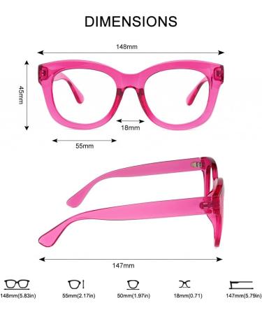 JiSoo Designer Oversized Reading Glasses for Women & Men - Thick Large Round F-Pink 1.75x Readers - Buy Online on GoSupps.com