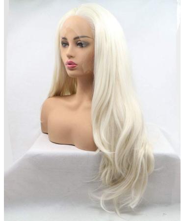 Natural Hairline White Blonde Lace Front Wigs - Body Wave Synthetic Hair for Drag Queens & Cosplay - 26 Pastel Wedding Wigs for Women - Buy Online on GoSupps.com