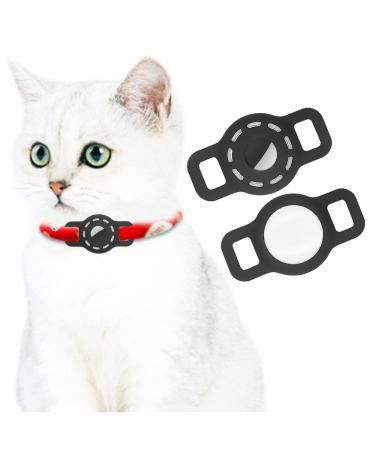 AirTag Silicone Case for Dog Collar Adjustable Portable AirTag GPS Finder Case for Cat Dog Collar 2 Pack (Black)