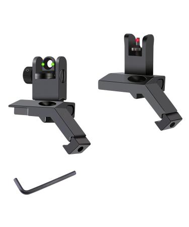 Fiber Optics Iron Sights, 45 Degree Offset Flip Up Iron Sights with Red and Green Dots for Picatinny and Weaver Rail.