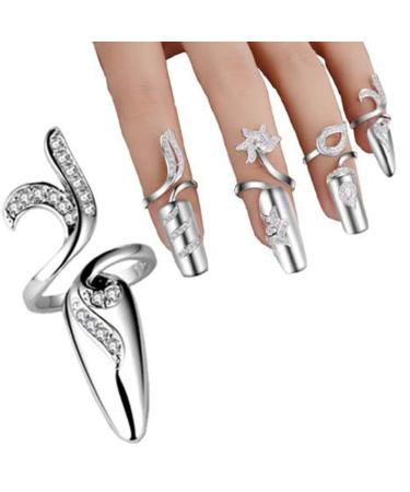Rhinestone Finger Claws Set - 4Pcs Adjustable Nail Rings for Nail Art Decoration - Purple Girls Jewelry - Buy Online on GoSupps.com