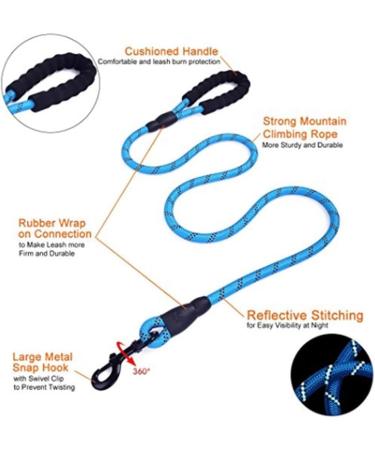 Strong Nylon Dog Leash Rope with Comfortable Padded Handle Training Lead for Medium and Large Breeds Dogs - Heavy Duty 5ft Long (Black+Blue) - Buy Online on GoSupps.com