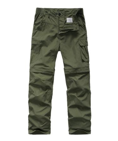 Kids' Cargo Pants, Boy's Casual Outdoor Quick Dry Waterproof Hiking Climbing Convertible Trousers Army Green 11-12 Years