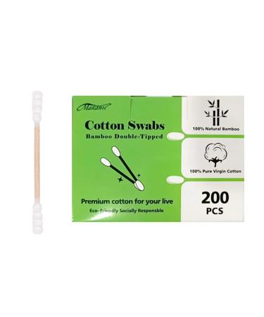 Organic Cotton Swabs with Wooden Sticks 200 Pcs of Pack qtips Cotton Swabs Pure Natural Bamboo Biodegradable Spiral Head q tips for ears Makeup and Daily Use 200P White-200P-Spiral
