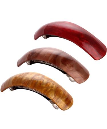 LONEEDY Beautiful Lines Simple Retro Classic Large Barrettes Hair Pins Exquisite Hair Clips For Women (Brown+Red+Gold)