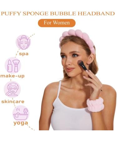 Spa Headband for Washing Face Skincare Headbands for Makeup Removal Face Scrubber Facial Exfoliator Sponge Makeup Headband Terry Cloth Headband Bubble Soft Puffy Headband for Girl Women Pink + Black - Buy Online on GoSupps.com