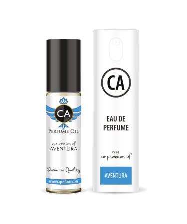 CA Perfume Duo Impression of Aventura For Men Eau de Parfum Refillable Atomizer Sprayer + Fragrance Body Oil Long Lasting Sample Travel Size Roll-On Bottle 0.33 Fl Oz X2