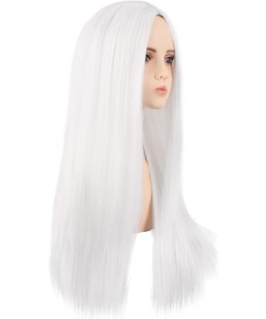 MapofBeauty 28 Inch/70 cm Monochrom Side Bangs Long Straight High Temperature Fiber Fashion Wig (White) - Buy Online on GoSupps.com
