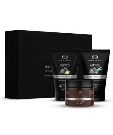 The Man Company Cleanse & Moisturise Pack (Charcoal Face wash + Charcoal Scrub + Moisturising Cream)- Set of 3 | Made in India