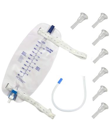 Male Complete Kit Urinary Incontinence One-Week 7-Condom Catheters External Self-Seal 31mm (Intermediate) Premium Leg Bag (1000ml)with 18" Tubing Straps & Fast and Easy Draining