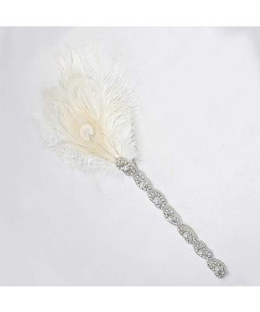 FRCOLOR Flapper Headband 1920s Gatsby Headdress Feathers Crystal Beaded Wedding Headpiece Elastic Headwear White - Buy Online on GoSupps.com