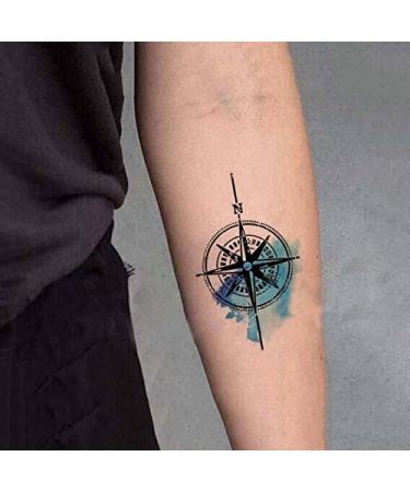 Waterproof Temporary Tattoo Stickers - Set of 12 Compass Grey Watercolor Blue Designs - Buy Online on GoSupps.com