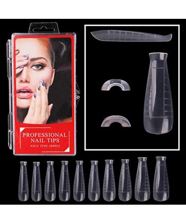 100Pcs Clear Gel Nail Shape Acrylic Nail Dual System Shapes T-Curve Nail Shape 10 Sizes for Poly Builder Gel Quick Building Tools Mold