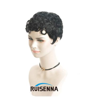 RUISENNA Short Curly Pixie Cut Human Hair Wig for Women - Glueless Brazilian Remy Black Wig - Buy Online on GoSupps.com