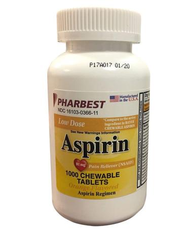Pharbest Aspirin 81mg Chewable Orange Tablets 1000 Count Per Bottle 1000 Count (Pack of 1)