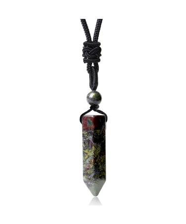 XIANNVXI Healing Crystal Necklace for Men Women Crystal Pendant Hexagonal Point Pendant Necklace Natural Gemstone Adjustable Rope Reiki Jewellery Necklace L - Blood Stone