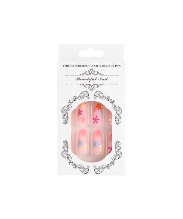 Sethexy Coffin Flower False Nails 24 Stay-True Pink Acrylic Stick-On Nails for Women & Girls | Spring Collection - Buy Online on GoSupps.com