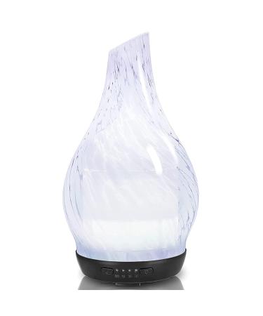 ZEERK Art Glass Essential Oil Diffuser, 250ML Ultrasonic Aroma Diffuser Quiet Cool Mist Humidifier for Home Gift, 7 Color Changing LEDs, Waterless Auto-Off, Timer Setting, BPA Free, White Art Glass Diffuser-250ml