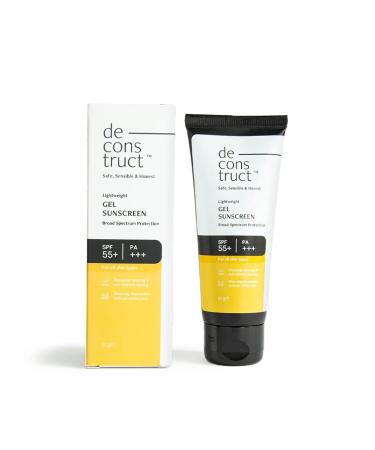De Lightweight Gel Sunscreen| SPF 55+ and PA+++| No White Cast| Best Sunscreen for men & women| Lightweight Sunscreen Gel| 50 gm