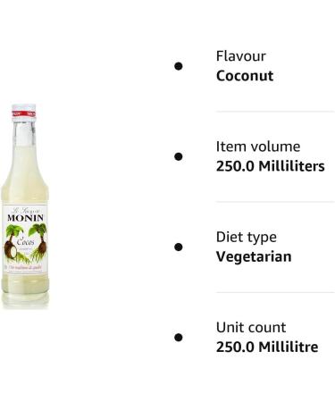 Monin Coconut Syrup 250ml Bottle - Authentic Flavor for Cocktails and Beverages - Buy Online on GoSupps.com