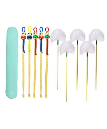 10 Pack Handmade Bamboo ear Cleaner Bamboo ear Spoon Doll Head decoration goose feather bamboo ear picking cleaning tool set Portable earwax removal tool 2 styles ear care tool for adult children