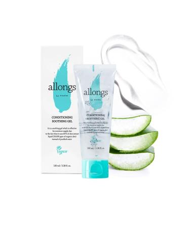 allongs Conditioning Soothing Gel 100ml Organic Aloe Vera Gel Vegan Unscented for Face Skin Hair After Waxing Sunburn Relief Care 3.38fl.oz