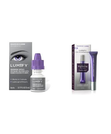 LUMIFY Redness Reliever Eye Drops 0.17 Fl Oz (5 mL) with Eye Illuminations Hydra-Gel Brightening Eye Cream Drops + Eye Cream
