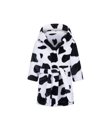 XINNE Boys Girls Soft Bathrobe Cute Pattern Robes Toddler Baby Flannel Hoodie Pajamas Sleepwear Cow 90