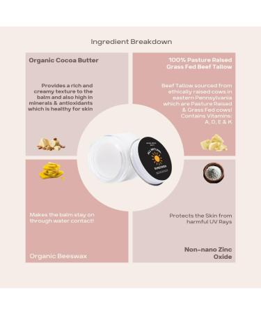 Beef Tallow & Zinc Sunblock | SPF 35 Tallow Sunscreen | Reef Safe & Water Resistant | Organic 100% Grass Fed Tallow Moisturizer (2oz - Buy Online on GoSupps.com