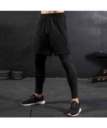 TOPTIE Men's 2 in 1 Active Running Basketball Shorts & Tights - Black Large - Buy Online on GoSupps.com