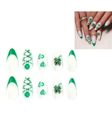 24pcs/Box Patrick's Day Love Heart Pattern with French False Tip False for Girls Long French Tip False with Designs