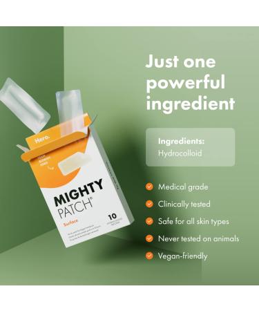 Hero Cosmetics Mighty Patch Surface - Hydrocolloid Body Spot Patch (10 Count) | Vegan-friendly & Cruelty-free - Buy Online on GoSupps.com