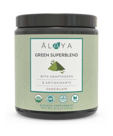 Alaya Organic Super Greens Powder - Premium Green Juice Superfood Supplement Powder - Adaptogens, Antioxidants & Probiotics Blend - USDA Organic, Non-GMO, Vegan - 30 Servings (Chocolate)