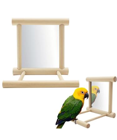 Fainfun bird mirror with perch 10 * 10 cm budgie toy toys with mirror wood bird stand perch with mirror bird toys with mirrors for parrot pigeon canary bird