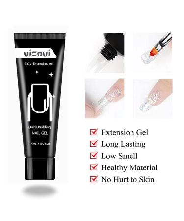 Glitter Poly Nail Extension Gel Kit - 6 Colors Builder for Salon Quality Nail Extensions at Home - 6PCS 15ml (Pink, Silver, Gold, Blue, Purple, Red) - Buy Online on GoSupps.com