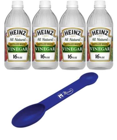 (Pack of 4) Heinz All Natural Distilled White Vinegar with 5% Acidity 16 fl oz Glass Bottles (Free Miras Trademark 2-in-1 Measuring Spoon Included!)