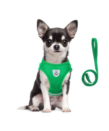 Meioro dog harness with leash reflecting soft padded dogs dishes-active adjustable breast harness for small medium-sized puppy cat-black vest (green L-breast: 41-46cm) L-breast: 41-46cm green