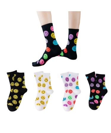 Akamas 4 couple funny ladies socks with a smile face pattern sweet emoji colorful everyday socks breathable cotton socks sports socks ankle socks gifts girls teenagers