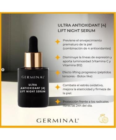  GERMINAL Germinal Progresive Lifting - Anti-Oxidant Night Face Serum 30ml | Anti-Ageing with Lifting Effect | Dropper Format | Moisturising Anti-Wrinkle Anti-Spot and Firming Action - Buy Online on GoSupps.com