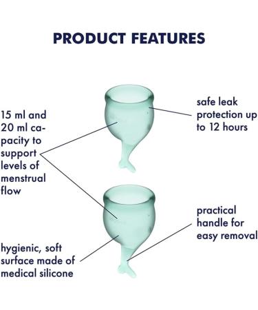 Buy Satisfyer Feel Secure Menstrual Cup - Reusable Silicone Period Cup with Stem - 2 Sizes for All Flows (Dark Green) - Soft & Flexible - Buy Online on GoSupps.com
