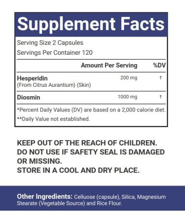 Diosmin Hesperidin 1200 mg Complex 240 Capsules Citrus Bioflavonoids Rich Fruit Extract 100% Vegetarian Non-GMO & Gluten Free Diosmin Supplement with Max Strength 240 Count (Pack of 1) - Buy Online on GoSupps.com