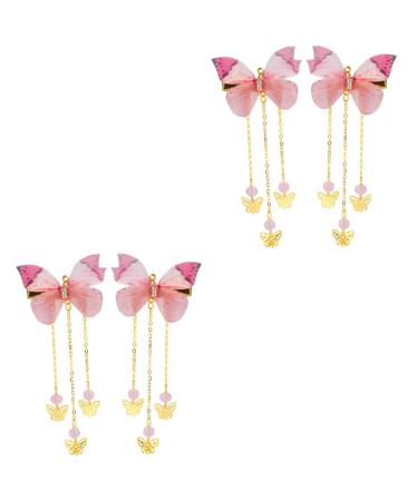 Beavorty 2 Pairs hanfu butterfly headdress kids kimono hair accessories hairpin with tassel hair barrettes tassel hair clips hanfu hair clip metallic hair clips alloy decorate girl child