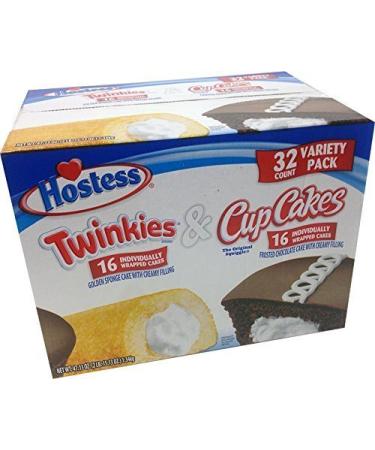 Hostess Twinkies & Cupcakes (16 Twinkies & 16 Cupcakes) Individually Wrapped 32 Total