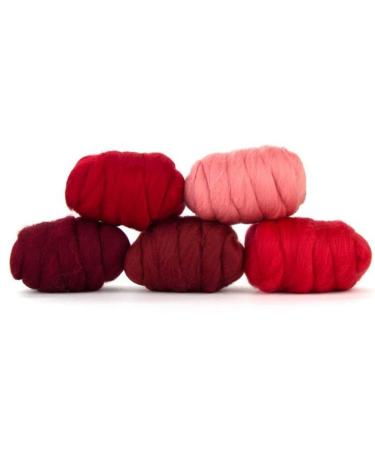 Revolution Fibers | Mixed Merino Wool Variety Pack - Wondrous Reds | Perfect Wool Roving for Spinning Rolags Needle Felting Wet Felting Tapestry Weaving and Crafting