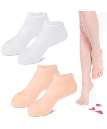 Dearbag 2 pairs of silicone socks for feet women silicone socks anti-slip soft moisturizing silicone socks women's foot spa pedicure for feet dry cracked foot care-skin color & white - Buy Online on GoSupps.com