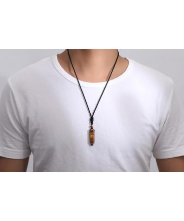 XIANNVXI Tiger Eye Crystal Healing Necklace - Hexagonal Point Pendant Adjustable Rope Reiki Jewelry for Men and Women - Buy Online on GoSupps.com