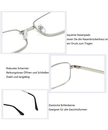 Eyglajdd Metal Rectangle Reading Glasses - Unisex 1 Pack | Scratch Resistant Silver | 2.0x Visual Aid for Men & Women - International Shipping Available - Buy Online on GoSupps.com