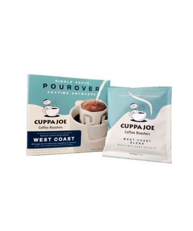 CuppaJoe Coffee Roasters Single Serve Pour Over West Coast Blend Medium & Dark Roasts Ground Coffee Filter Packs 8 x 18g